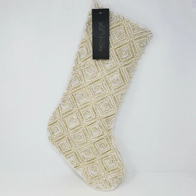 Rachel Zoe 串珠银珠和奶油珍珠豪华白色圣诞袜 — 第 1/4 张图片