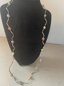 Silver Tone Unique Multicolor GlassBeaded Necklace 26” - Picture 1 of 7