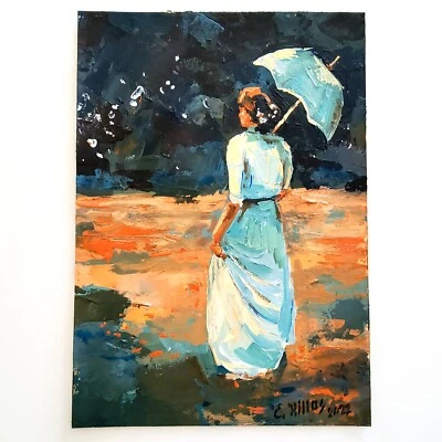 Pintura Original Mujeres Arte Niña con Paraguas Acrílico Moderno Arte de Pared Hecho a Mano Foto 1 de 4