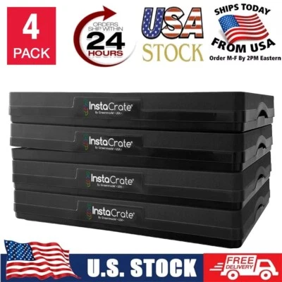 4-Pack Greenmade InstaCrate Collapsible Stackable Storage Bins 48 Quart NEW
