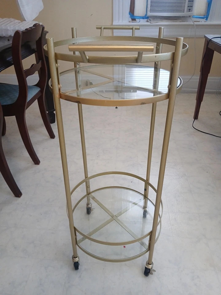 2-Tier Round Bar Cart, Chrome/Glass - Image 1 of 4