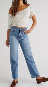 Neu mit Etikett Free People 29 Pacifica Jeans gerades Bein mittelblau neu - Bild 1 von 6