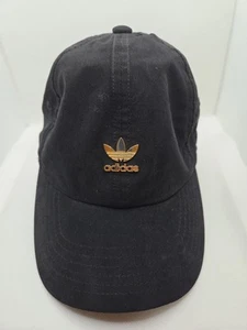 Adidas Hat Adjustable Womens Black Velvet Gold Trefoil Logo Strapback Cap - Picture 1 of 9