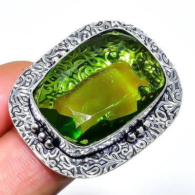 Anillo de joyería de plata de ley 925 hecho a mano con piedras preciosas de peridoto talla 9 o662 Foto 1 de 3