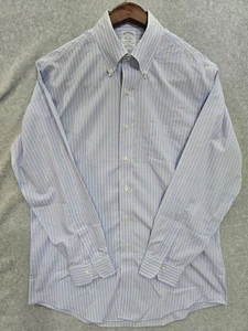 Camisa Brooks Brothers 1818 Regent azul a rayas con botones talla 16-33 sin planchar - Imagen 1 de 13