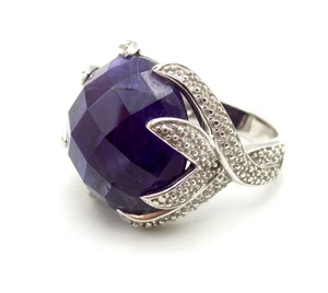 Harold Trujillo Sterling Silver Large Dark Purple Amethyst Ring Sz 7.5 Chunky - Picture 1 of 7