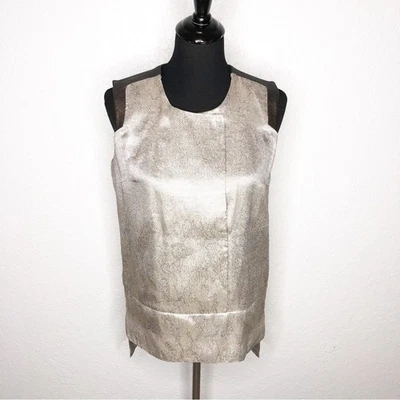 J Brand cream brown metallic lace print leather trim sleeveless top size Medium - Image 1 of 4