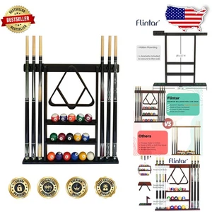 Solid Hardwood Billiard Cue Rack | 6 Cues | Black Finish | Taiwan Made - Picture 1 of 9