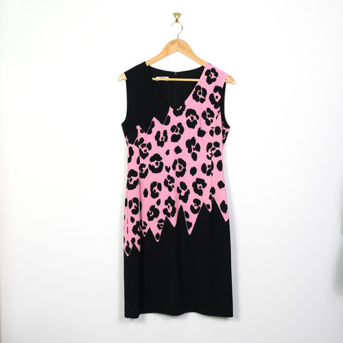 Moschino abito medio lungo economico e chic rosa e nero stampa leopardata Medium M