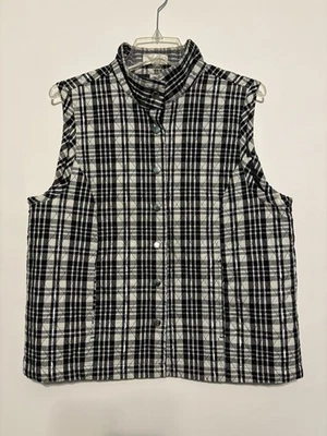 Vestido Granero Acolchado Chaleco Frente a Presión Grande L Blanco Negro Plata Capas a Cuadros Foto 1 de 4