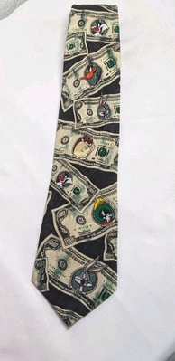 Винтажные Looney Tunes Tie Money Theme 1996 Warner Bros Taz Bugs Bunny Daffy Duck - Изображение 1 из 4
