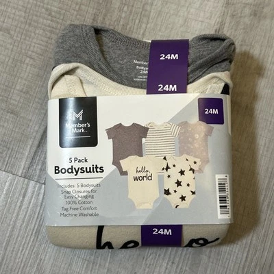 Paquete de 5 bodys para bebé manga corta sin etiquetas cierre a presión Member's Mark 24M NUEVO Foto 1 de 4