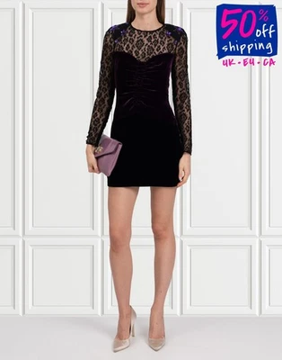 RRP€1680 DUNDAS Velour Pencil Dress IT38 US2 XS Silk Blend Lace Made in Italy - image 1 of 4