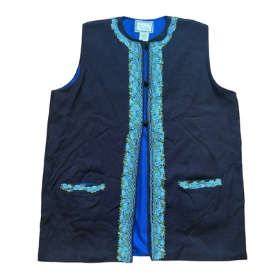 VTG April Cornell Womens Vest Wool Embroidered Lined Blue  Boho Size S/M - Image 1 of 4