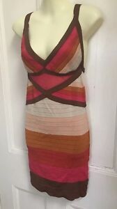 MISSONI knit shift dress striped ribbed pink red Stretch Cotton size IT 40 S