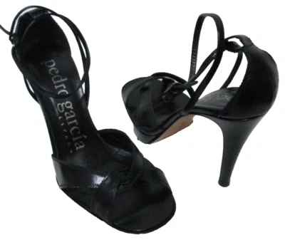 Pedro Garcia Cuero Negro Tiras Tacones Sandalias Correa Tobillo Talla 38.5 8.5 Foto 1 de 4