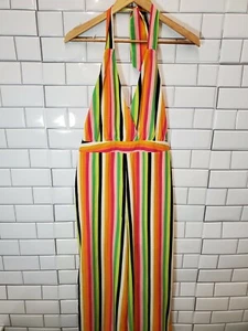 NWT BLU PEPPER Multi Colored Striped Halter Top Jumpsuit - Picture 1 of 9