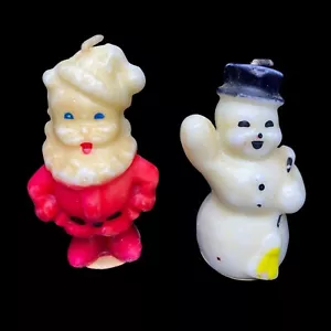 2 Vintage Gurley Christmas Candles Blue Eyed Santa & Black Hat Snowman - Picture 1 of 12