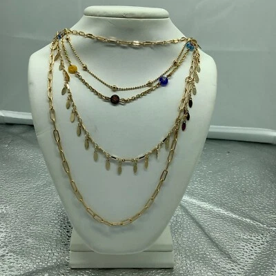 Noir Womens Gold Tone Leaf Beaded Statement Multi Layer Choker Necklace - Imagem 1 de 4