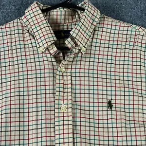 Ralph Lauren Mens Shirt Medium Button Down Long Sleeve Check Yellow Work Logo - Picture 1 of 13