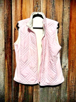 Women's IZOD Reversible Pink/Ivory Quilted fleece Vest Wind Water Resistant L - Image 1 of 4