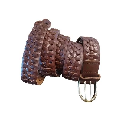 Cinturón GAP Trenzado Cuero Tejido Latón Hebilla Medio Marrón Para Mujer GRANDE 46 pulgadas Foto 1 de 4