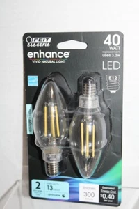 Feit Enhance 40w Equiv LED B10 Bulbs Daylight 300 Lum E12 Dimmable Clear 2-Pack - Picture 1 of 5
