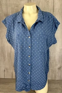 Jachs Girlfriend Collared Shirt Sleeveless Button Up Blue Flower Women’s Size XL - Picture 1 of 17