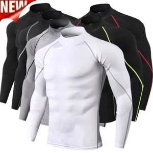 Men Long Sleeve Workout Shirts Quick Dry Rash Guard Gym Sports Athletic Tee Top∂ - Picture 1 of 24