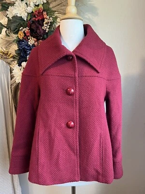 Chaquetón tejido dinero antiguo lana botón cuello ala rojo Saks Fifth Avenue talla 6 pequeño Foto 1 de 4