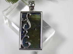 Eleganter Moderner Unisex Clipanhänger Spektrolith Stein 925er Silber Design - Picture 1 of 9
