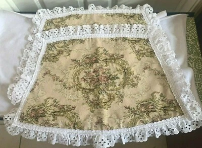 Vintage Set (2) Antique Looking Floral Fabric Placemats with Lace Trim  Handmade - Image 1 of 4