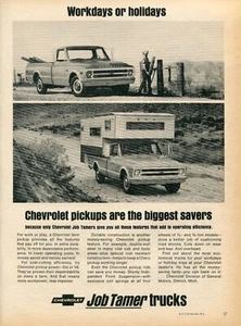 1968 Print Ad of Chevrolet Chevy Fleetside Farm Pickup & Camper Body Truck - Picture 1 of 2