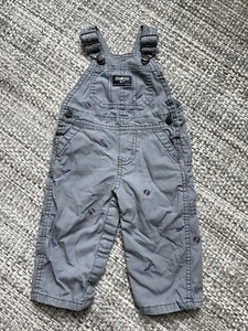 OshKosh BGosh Overalls Bibs 9MO Gray Rockets Adjustable Snap Boys Toddler Cotton - Picture 1 of 7