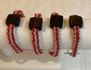 Macrame Red & Natural Hemp Cord Bracelets with Wooden Bead & SP Toggle Clasps - Picture 1 of 10