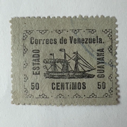 1903 VENEZUELA GUYANA 50C STAMP LIGT BLUE DOUBLE RING CANCEL, POSSIBLE FORGERY Cover