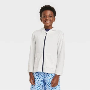 Boys' French Terry Hooded Zip-Up Cover Up Top - Cat & Jack™ White M/L - Picture 1 of 1