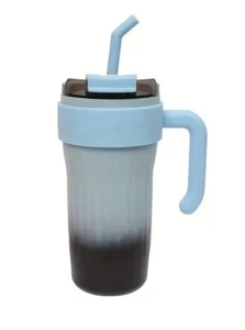 NEW BLUE GRADIENT 28oz INSULATED STAINLESS STEEL TRAVEL TUMBLER W/ LID & HANDLE - Picture 1 of 9