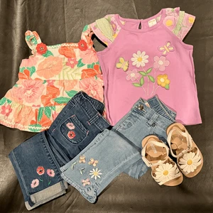 Gymboree 5-pc Set 3T Girls 2 Jeans, 2 Tops & Size 8 Flower Sandals Shoes - Picture 1 of 1