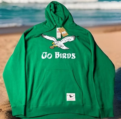 MITCHELL & NESS PHILADELPHIA EAGLES 2XL KELLY GREEN HOODIE GO BIRDS 全新带标签 NFL — 第 1/4 张图片