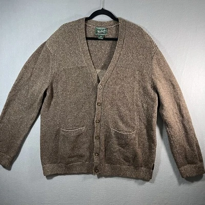 Cárdigan suéter pesado de lana de cordero Woolrich vintage para hombre XL marrón botón delantero Foto 1 de 4