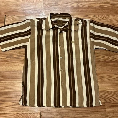 VTG Old Skool Men's Striped Short Sleeve Shirt Large Casual Button Up Polyester - Image 1 of 4