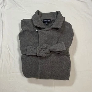 Bata de lana gris Lands End para hombre albornoz largo con cinturón talla grande ropa de salón - Imagen 1 de 7