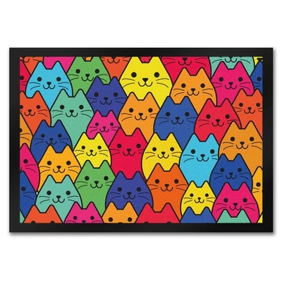 Fußmatte in 35x50 cm mit Katzen Motiv - Buntes Wimmelbild mit Comic Kätzchen - Bild 1 von 4