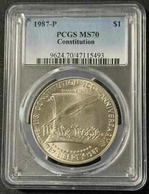 1987-P US Constitution 1787-1987 200 Year Commemorative Silver Dollar PCGS MS 70 - Image 1 of 2