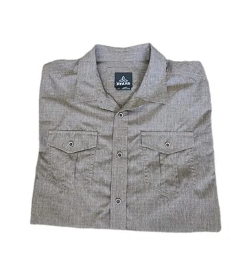 Prana Shirt Mens Large Tanish Brown Roll Cuff Button Up Outdoor Hiking Casual - Image 1 of 4