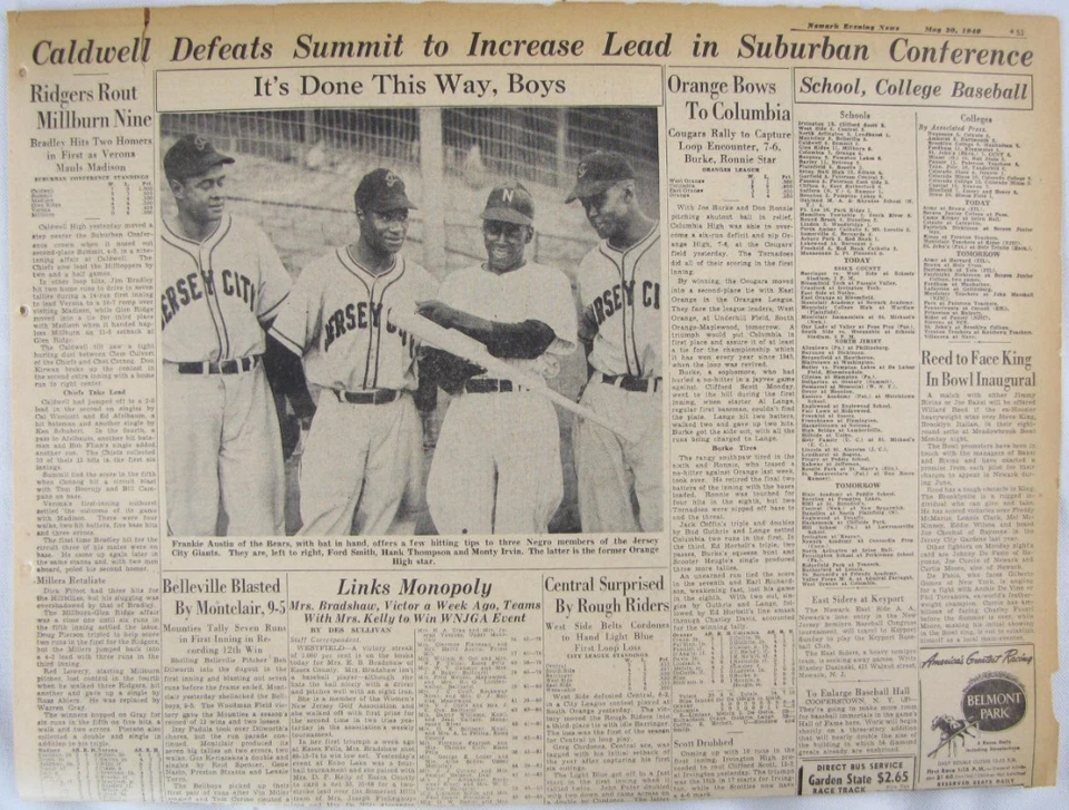 Periódico de béisbol negro Jersey City Giants 1949 vintage Foto 1 de 3