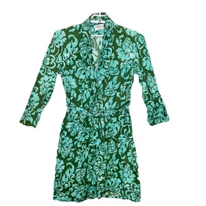 Vtg ROYTEX Men's Green Cotton Lotus Flower Smoking Robe 60s Tiki Hawaiian OS - Picture 1 of 7