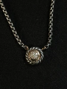 David Yurman 12mm Cookie Diamond Sterling Silver & 18k Yellow Gold Necklace 16" - Picture 1 of 12