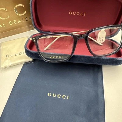 Óculos Gucci GG17090 007 armação azul cristal com templos de titânio dourado novo - Imagem 1 de 4